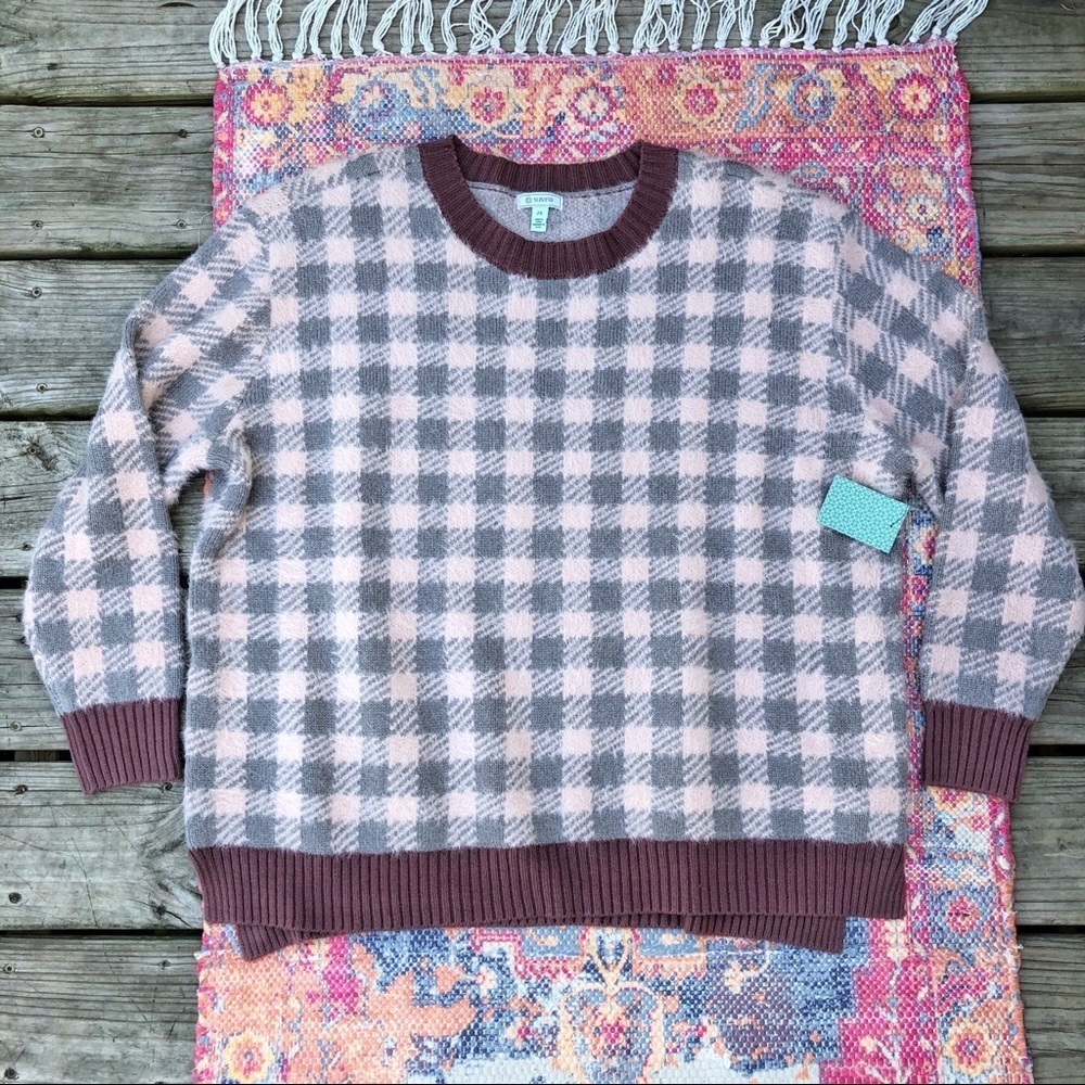 NWT susina crewneck pink checkered sweater